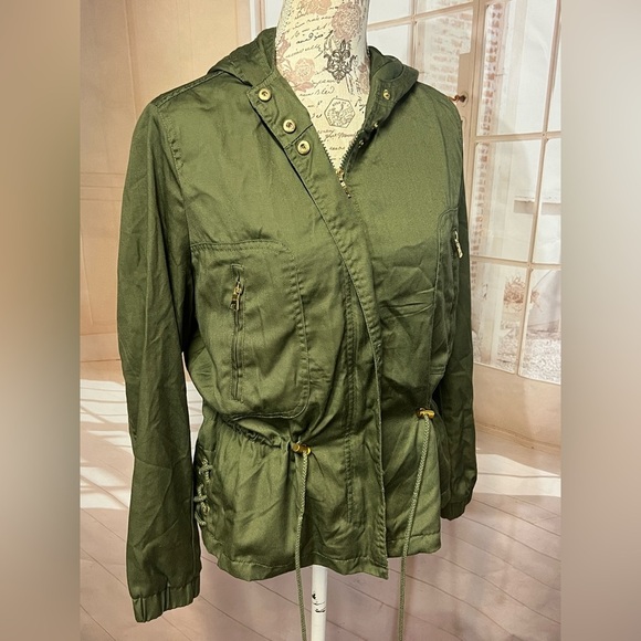 🛍️THERAPY Olive green cinch waist full zip jacket size L.‎ - Picture 8 of 13